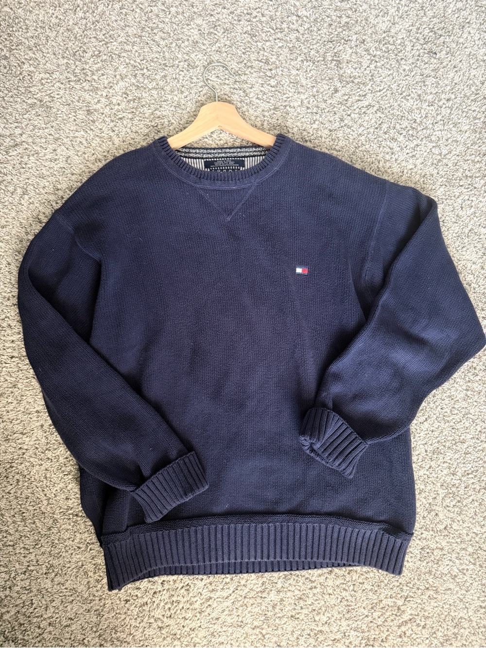 100% Cotton Tommy Hilfiger Men's Navy Crewneck Sweater